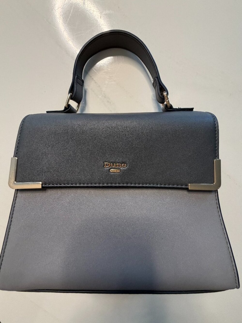 Dune London Black & Gray Darlino Structured Colorblock Satchel Top Handle Bag